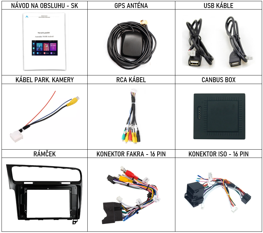 SK Prislusenstvo pre autorádio Podofo pre Volkswagen Golf 7 cerny s carplay a androidauto - evtech.sk